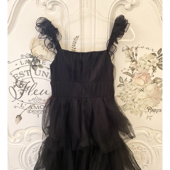 Lulus Tulle For Love Dress Women's XL Black Maxi Mesh Tulle Tiered Ruffled NWOT - Picture 8 of 13